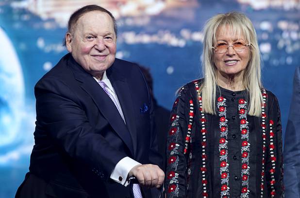 Sheldon Adelson, chairman/CEO of Las Vegas Sands, and his wife Miriam take part in a groundbreaking ceremony for the MSG Sphere at the Venetian by Koval Lane and Sands Avenue Thursday, Sept. 27, 2018.