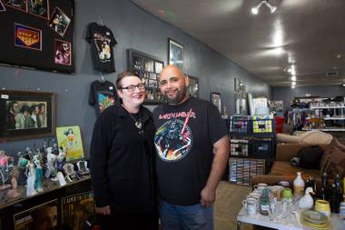 Jessica and Joe Arellano, owners of the new vintage thrift shop Daft Junk, pose for a photo, Friday Oct. 19, 2018.