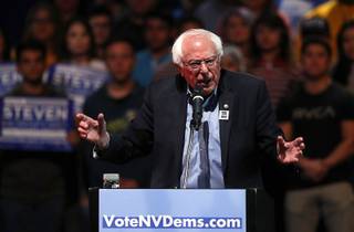 Vermont Senator Bernie Sanders campaigns for Nevada Democrats during a RiseNVote rally at the Las Vegas Academy Thursday, Oct. 25, 2018.