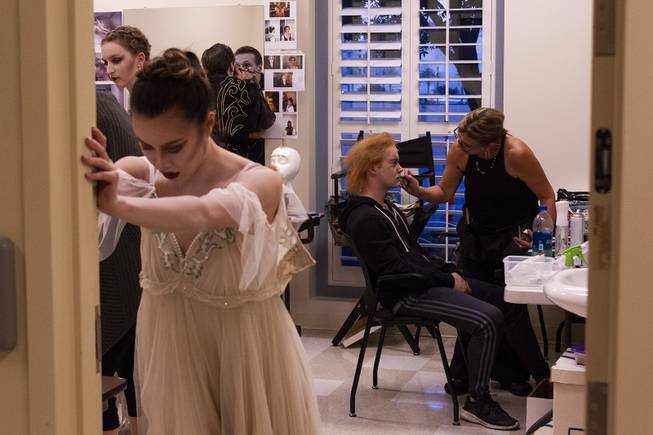 Dancers for the Nevada Ballet Theatre's production of "Dracula" prepare backstage prior to their dress rehearsal at the Smith Center, Wednesday, Oct. 24, 2018. 