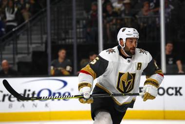 Golden Knights defenseman Deryk Engelland plays against the Tampa Bay Lightning at T-Mobile Arena Friday, Oct. 26, 2018.