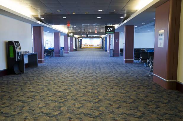 A view of the old carpeting in the A Gates that will be replaced with new flooring during renovations at McCarran International Airport Thursday, Nov. 1, 2018.