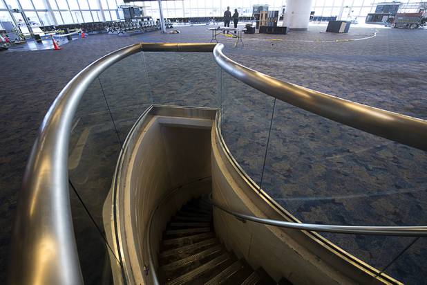 A stairway leads to the tarmac in an A-Gates cluster building at McCarran International Airport Thursday, Nov. 1, 2018. The stairs will be taken out during renovations.