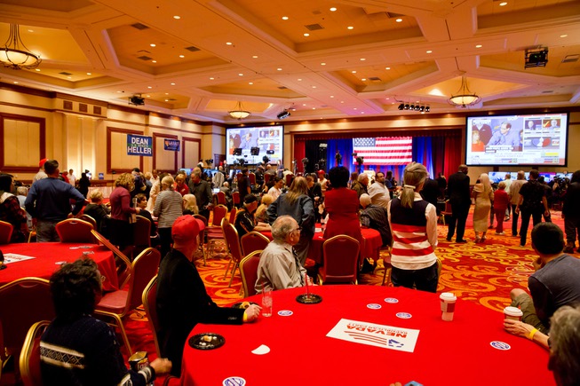 Republican supporters gather at the South Point ballroom on election ...