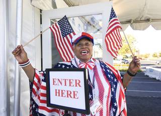 Election monitor Clarice Russell is enthused about her job on Election Day in Downtown Summerlin on Nov. 6, 2018.