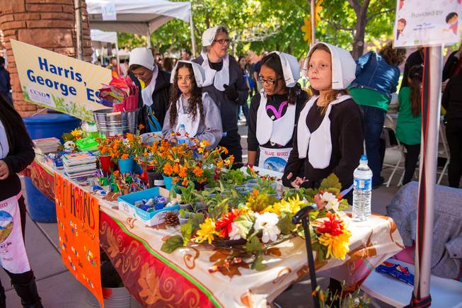 Students at George E. Harris Elementary School participate in the Biannual Student Farmers Market at the Clark County Government Center, selling fruits and vegitables that are grown in school gardens, Thursday Nov. 8, 2018.
