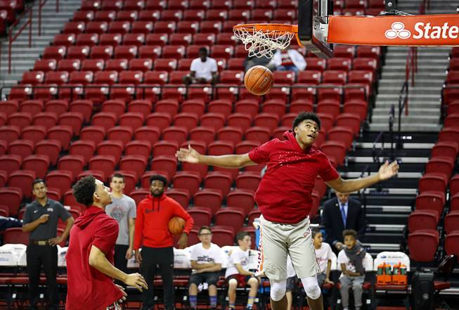 UNLV Runnin' Rebels warm up before a game against UC Riverside at the Thomas & Mack Center Tuesday, Nov. 13, 2018.