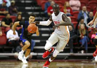 UNLV Rebels forward Cheikh Mbacke Diong (34) takes the ball up court during a game against UC Riverside at the Thomas & Mack Center Tuesday, Nov. 13, 2018.