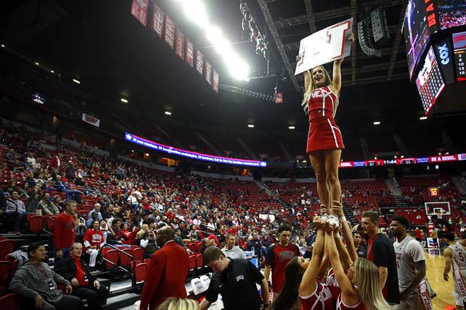 UNLV cheerleaders perform during a game against UC Riverside at the Thomas & Mack Center Tuesday, Nov. 13, 2018.