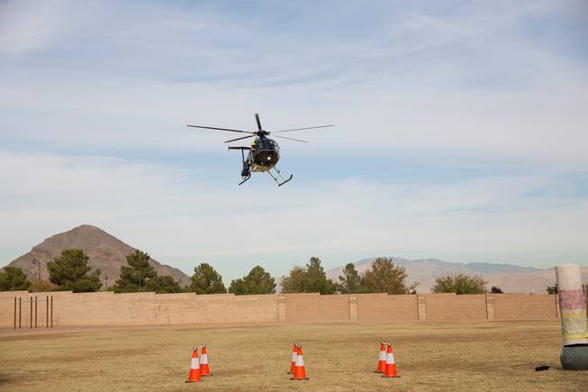 An LVMPD helicopter comes in for a landing at the Police Academy, Friday Nov. 16, 2018.