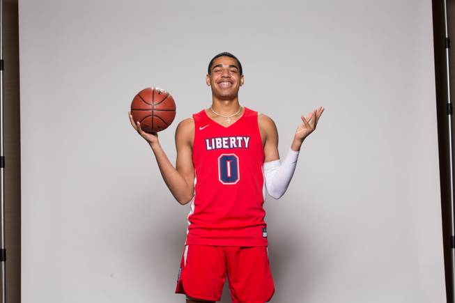 Julian Strawther of Liberty High School takes a portrait during the Las Vegas Sun's Media Day at Red Rock Resort and Casino on Oct. 30, 2018.