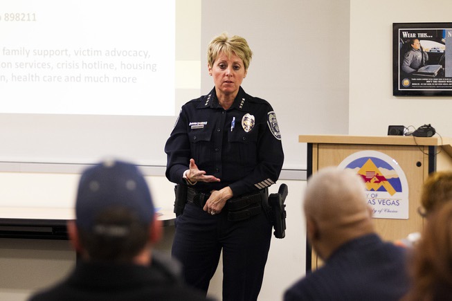 North Las Vegas Police Department Chief Pamela Ojeda answers an ...