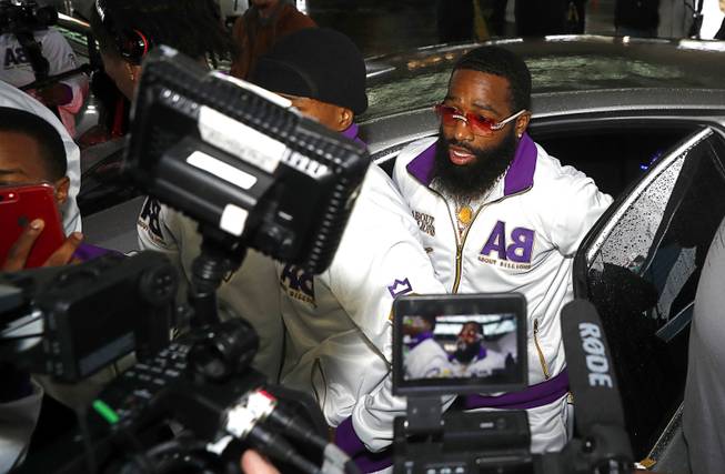 Welterweight boxer Adrien Broner of Cincinnati, Ohio arrives at the MGM Grand   Tuesday, Jan. 15, 2019. Broner will challenge Manny Pacquiao of the Philippines for the WBA welterweight title at the MGM Grand Garden Arena  on Saturday.