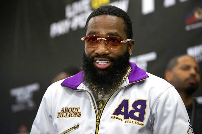 Welterweight boxer Adrien Broner of Cincinnati, Ohio arrives in the MGM Grand lobby Tuesday, Jan. 15, 2019. Broner will challenge Manny Pacquiao of the Philippines for the WBA welterweight title at the MGM Grand Garden Arena  on Saturday.