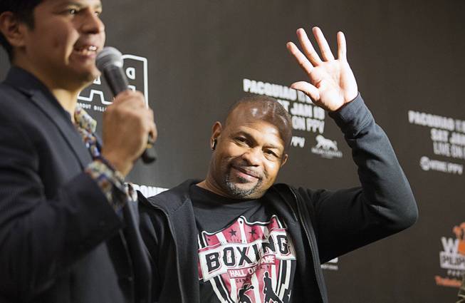 Former boxing champion Roy Jones Jr. waves to fans in the MGM Grand lobby in Las Vegas Tuesday, Jan 15, 2019. 