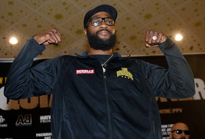 Light heavyweight boxer Marcus Browne poses in the MGM Grand in Las Vegas Tuesday, Jan 15, 2019. Brown will face Badou Jack of Sweden at the MGM Grand Garden Arena on Saturday.