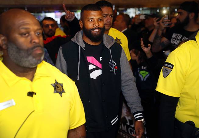 Badou Jack of Sweden makes his "Grand Arrival" at the MGM Grand lobby in Las Vegas Tuesday, Jan 15, 2019. Jack will face Marcus Browne at the MGM Grand Garden Arena on Saturday.