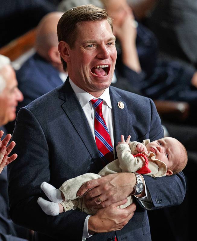 Rep. Eric Swalwell, D-Calif., stands on the House Floor at the Capitol in Washington, Thursday, Jan. 3, 2019. 