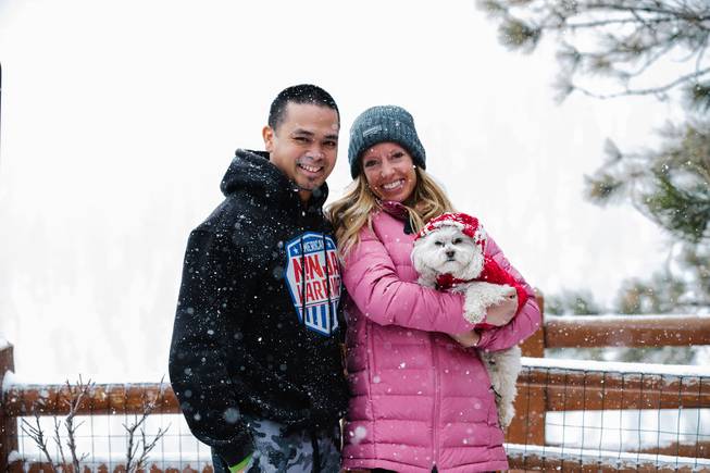 Mike Ibasco and Stephanie Weigel for a photo outside their home on Mount Charleston Monday, Jan. 21, 2019.
