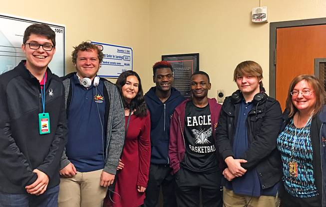 From left to right: Former and current students of New Horizons Academy Center for Learning are shown on campus with Principal Barbara Bidell, far right, Jan. 31, 2019. They are, from left, James Swanson, 20, Jesse Kern, 17, Kiki Bull, 18, Kyree Carter, 17, Kanye Carter, 15, and Brendan Bidell, 16.