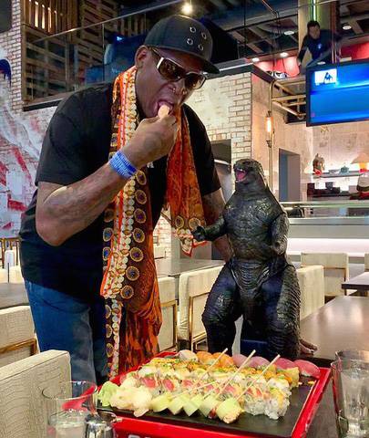 Dennis Rodman vs. Godzilla at Sake Rok.