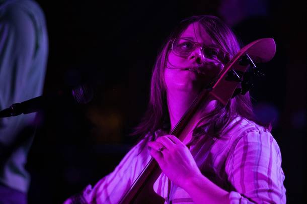 Megan Siebe, cellist and newest member of Cursive performs during their show at the Bunkhouse Monday, Feb. 4, 2019.