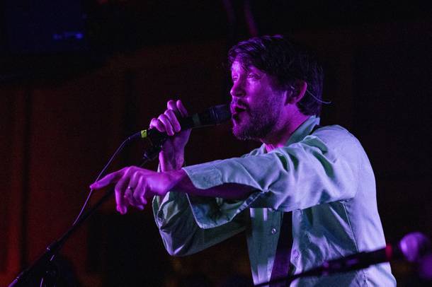 Frontman Tim Kasher of Cursive performs during their show at the Bunkhouse Monday, Feb. 4, 2019.