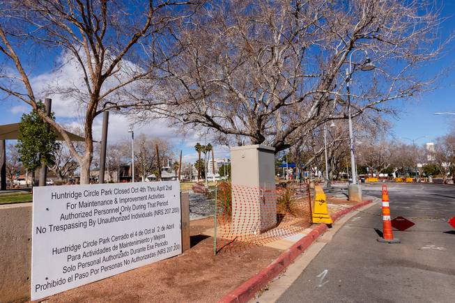 A construction fence surrounds Huntridge Circle Park Wednesday, Feb. 6, 2019.