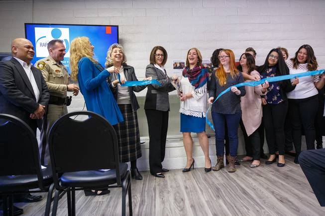 Sen. Catherine Cortez Masto (D-NV) cuts a ribbon for the opening of the new Rape Crisis Center Tuesday, Feb. 19, 2019. WADE VANDERVORT