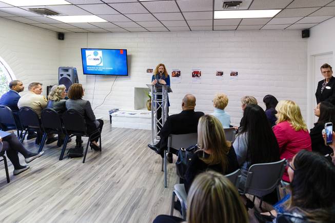 Executive Director Daniele Staple speaks during a ribbon cutting ceremony for the new Rape Crisis Center Tuesday, Feb. 19, 2019. WADE VANDERVORT