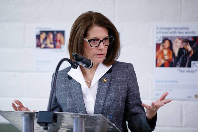 Sen. Catherine Cortez Masto (D-NV) speaks during a ribbon cutting ceremony for the new Rape Crisis Center Tuesday, Feb. 19, 2019. WADE VANDERVORT