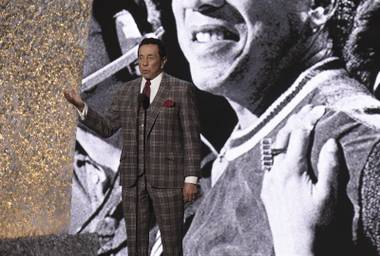 Smokey Robinson speaks at a tribute to Aretha Franklin at the Shrine Auditorium on January 19, 2019.