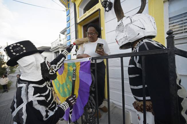 The North Side Skull and Bones Gang wakes up Treme on Mardi Gras morning in New Orleans, La. Tuesday, March 5, 2019. The gang is celebrating its 200th year.