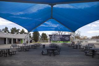 A covered area is shown at Mission High School, poses at the school Wednesday, Feb. 27, 2019. Mission High School is the only school in the Clark County School District dedicated to taking in youth with substance abuse problems.