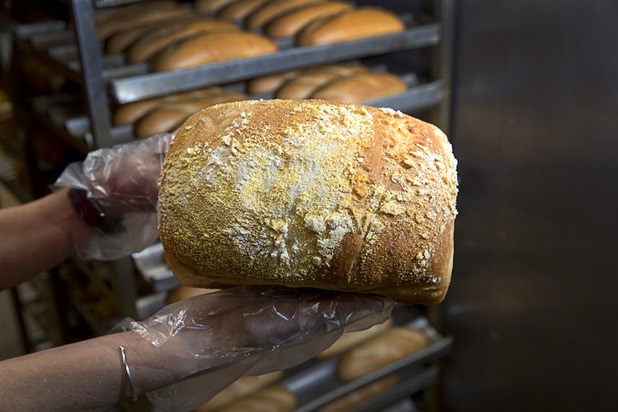 Deborah Morelli holds farm bread at Great Buns Bakery, 3270 E. Tropicana Ave., Thursday, March 14, 2019. The family-owned bakery has been operating in Las Vegas since 1982.