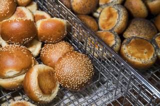 Sesame and poppy seed rolls are displayed in the retail store at Great Buns Bakery, 3270 E. Tropicana Ave., Thursday, March 14, 2019. The family-owned bakery has been operating in Las Vegas since 1982.