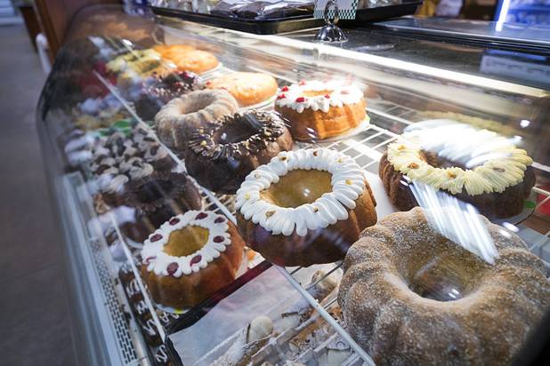 Cakes and cookies are shown in a cooler at Great Buns Bakery, 3270 E. Tropicana Ave., Thursday, March 14, 2019. The family-owned bakery has been operating in Las Vegas since 1982.