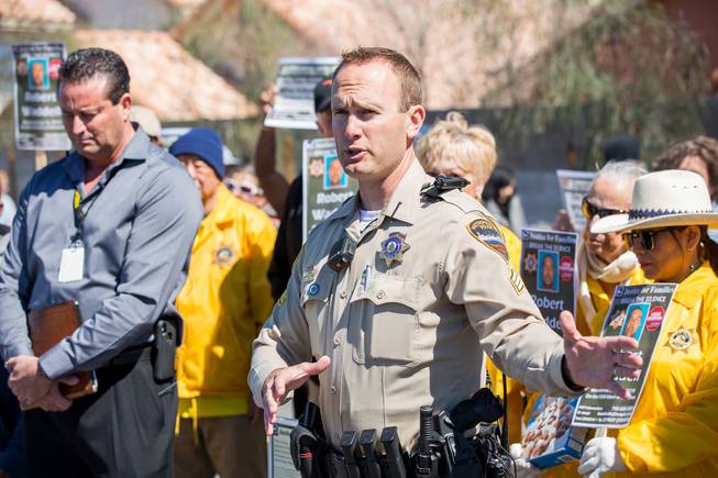 From left, Jon Scott, Sergeant of homicide and sex crimes bureau for LVMPD, and Sgt. Joshua Stark ask the public for any information regarding the case of Robert Waddell, a Las Vegas man who was shot and killed in July of 2010.  Thursday March 14, 2019.
