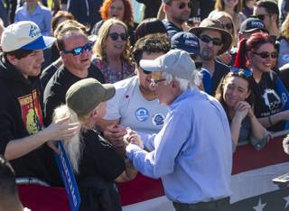Democratic presidential candidate and U.S. Sen. Bernie Sanders meets with attendees during a rally in Henderson, Nev. on Saturday, March 16, 2019. Miranda Alam/Special to the Sun