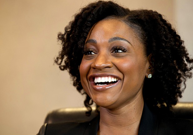 Naomi Granger laughs during an interview at the Las Vegas Sun offices in Henderson Wednesday, March 20, 2019. Granger, a former corporate accountant, is the co-founder and COO of Dope CFO, a company that teaches accountants how to cater to the cannabis industry.