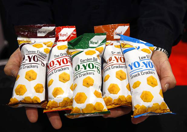 Yo-Yo's brand snack crackers are displayed in the Savory Fine Foods booth during the Nightclub & Bar Convention and Trade Show at the Las Vegas Convention Center Tuesday, March 26, 2019.