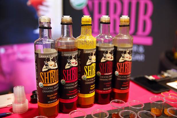 Shrub vinegar-based cocktail mixers from Anna's Kitchen are displayed during the Nightclub & Bar Convention and Trade Show at the Las Vegas Convention Center Tuesday, March 26, 2019.