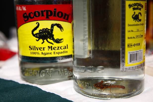Scorpion Mescal, complete with scorpion, are displayed during the Nightclub & Bar Convention and Trade Show at the Las Vegas Convention Center Tuesday, March 26, 2019.