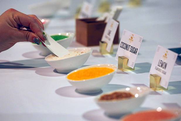 Flavored salts and sugars are displayed in the Twang Partners booth during the Nightclub & Bar Convention and Trade Show at the Las Vegas Convention Center Tuesday, March 26, 2019. The family-owned business, from San Antonio, Texas, stocks 18 different flavors.
