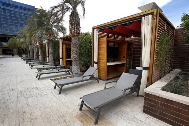 A view of pool cabanas at the M Resort in Henderson Thursday, March 28, 2019. The hotel-casino is celebrating it's 10th anniversary this month.