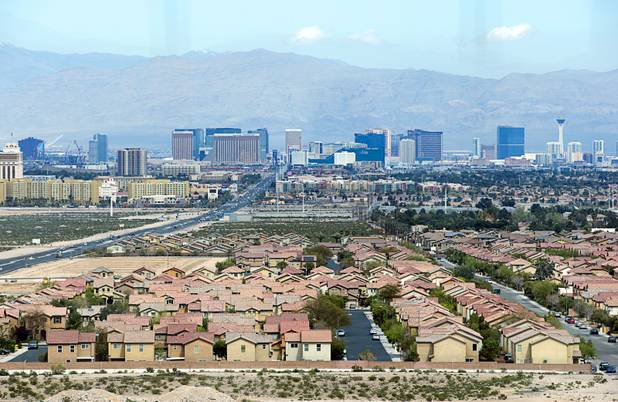 A view of the Strip casinos and residential housing from a Loft Suite at the M Resort in Henderson Thursday, March 28, 2019. The hotel-casino is celebrating it's 10th anniversary this month.