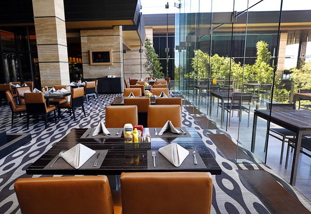 A view of the dining area at Burgers & Brews in the M Resort in Henderson Thursday, March 28, 2019. The hotel-casino is celebrating it's 10th anniversary this month.