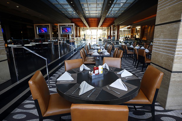 A view of the dining area at Burgers & Brews in the M Resort in Henderson Thursday, March 28, 2019. The hotel-casino is celebrating it's 10th anniversary this month.