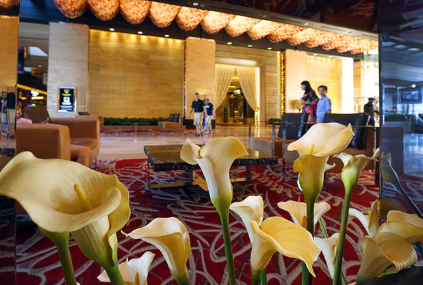Flowers are shown in the hotel lobby at the M Resort in Henderson Thursday, March 28, 2019. The hotel-casino is celebrating it's 10th anniversary this month.
