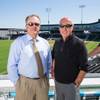 Don Logan, president of the Las Vegas Aviators, and Kevin Orrock, president of Summerlin for the Howard Hughes Corporation, are shown at the new Las Vegas Ballpark, Monday, March 25, 2019.